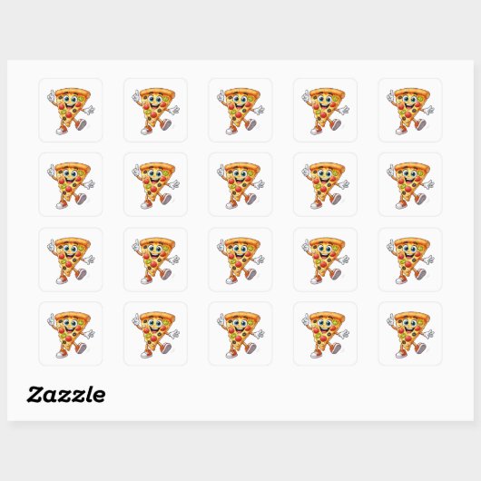 Happy Dancing Pizza Slice Cartoon Sticker スクエアシール (シート)