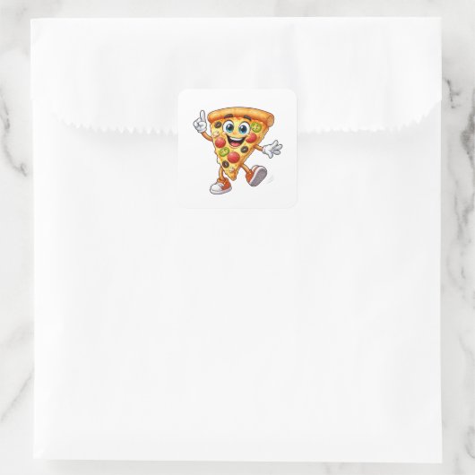 Happy Dancing Pizza Slice Cartoon Sticker スクエアシール (バッグ)