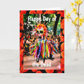 Happy Day of the Dead Skeleton, 5" x 7"カード カード (黄色い花)