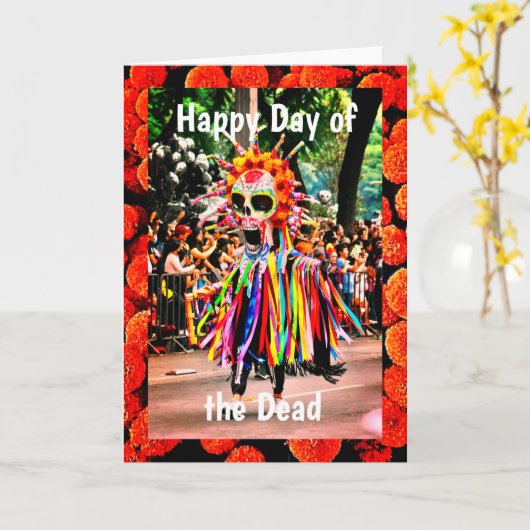 Happy Day of the Dead Skeleton, 5" x 7"カード カード (黄色い花)