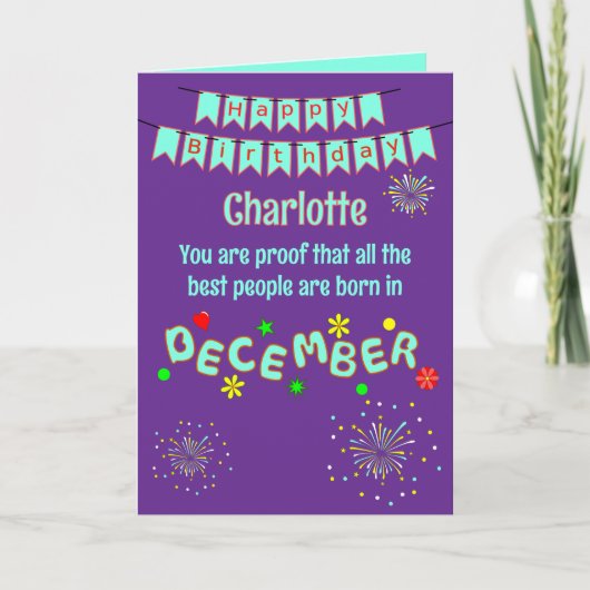 Happy December Birthday Folded Greeting Card カード (正面)