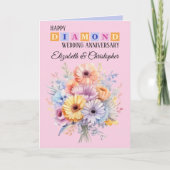 Happy Diamond Anniversaryの名前は花ピンク カード (正面)