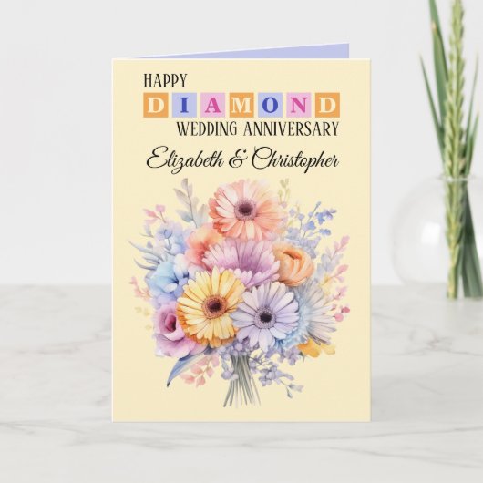Happy Diamond Anniversary名flowers peach カード (正面)