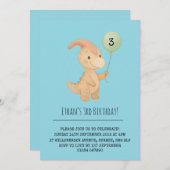 Happy Dino with Curved Crest and Balloon Birthday  招待状 (正面/裏面)