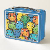 Happy Dinosaur Faces Crowded Pattern メタルランチボックス (裏面)