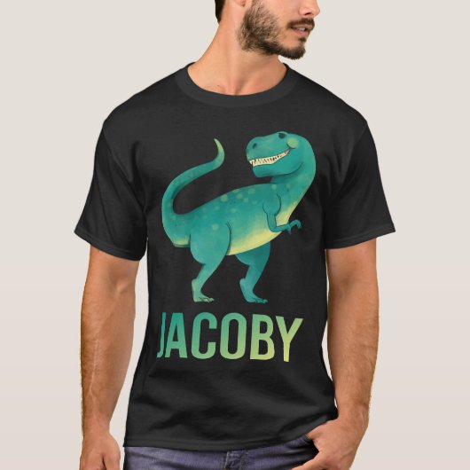Happy Dinosaur - Jacoby 名前デザイン Tシャツ (正面)