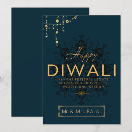 Happy Diwaliカスタマイズ可能な海軍と金ゴールド シーズンカード
