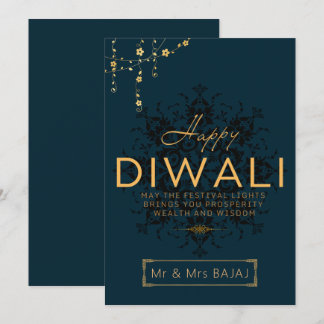 Happy Diwaliカスタマイズ可能な海軍と金ゴールド シーズンカード