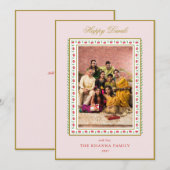 Happy Diwaliフォトピンクレッドフローラグリーティング シーズンカード (正面/裏面)