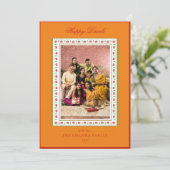 Happy Diwaliフォトマスタード&レッドフローラグリーティング シーズンカード (スタンド正面)