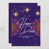 Happy Diwaliライトとバイオレットの背景 シーズンカード (正面/裏面)