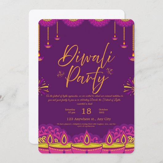 Happy Diwali Celebration Invitation 招待状 (正面/裏面)