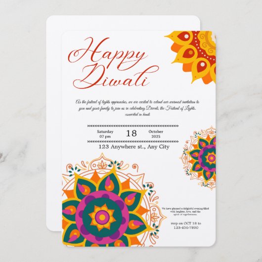 Happy Diwali Celebration Invitation 招待状 (正面/裏面)