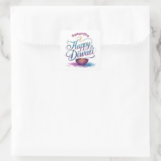Happy Diwali customisable white  スクエアシール (バッグ)