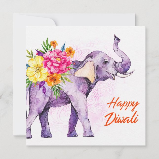 Happy Diwali (Elephant with Colorful Flowers) (正面)