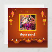 Happy Diwali Familyフォトグリーティンパーソナライズされたグ シーズンカード (正面/裏面)