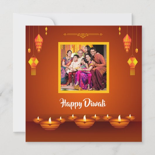 Happy Diwali Familyフォトグリーティンパーソナライズされたグ シーズンカード (正面)