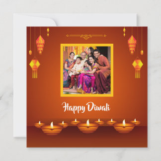 Happy Diwali Familyフォトグリーティンパーソナライズされたグ シーズンカード