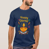 Happy Diwali Festival Design | Diya & Fireworks  Tシャツ (正面)