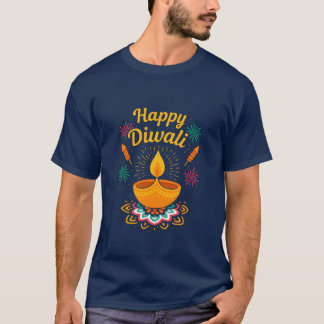 Happy Diwali Festival Design | Diya & Fireworks  Tシャツ