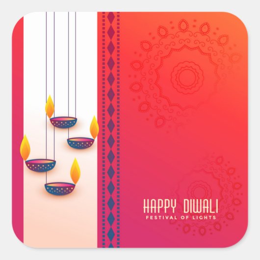 Happy Diwali - Festival of Lights スクエアシール (正面)