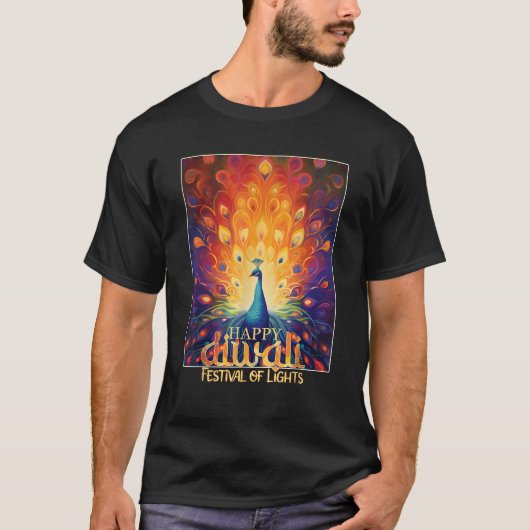 Happy Diwali Festival of Lights Vibrant Peacock De Tシャツ (正面)