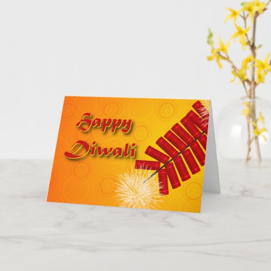 Happy Diwali Fireworks Greeting Card カード (黄色い花)