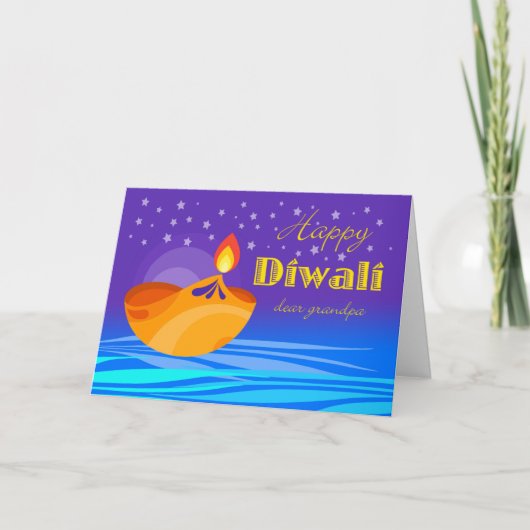 Happy Diwali for Grandpa, Diya and Stars カード (正面)