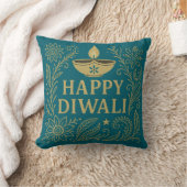 Happy Diwali Gold & Black Elegant Throw Pillow クッション (ブランケット)