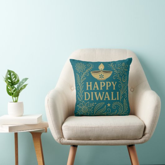 Happy Diwali Gold & Black Elegant Throw Pillow クッション (椅子)