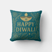 Happy Diwali Gold & Black Elegant Throw Pillow クッション (正面)