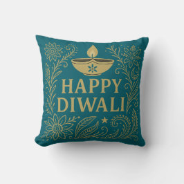 Happy Diwali Gold & Black Elegant Throw Pillow クッション