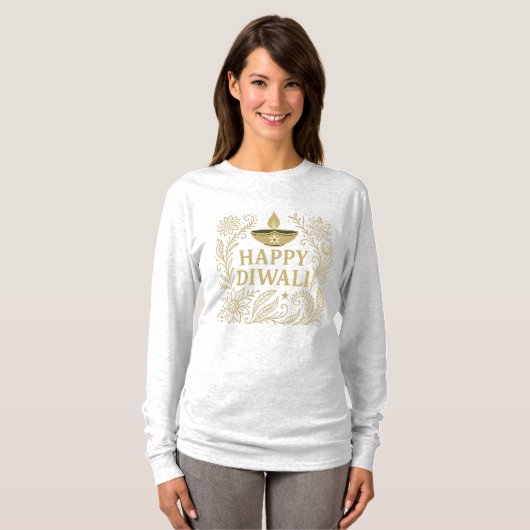 Happy Diwali Gold Elegant Long Sleeve T-Shirt  Tシャツ (正面フル)