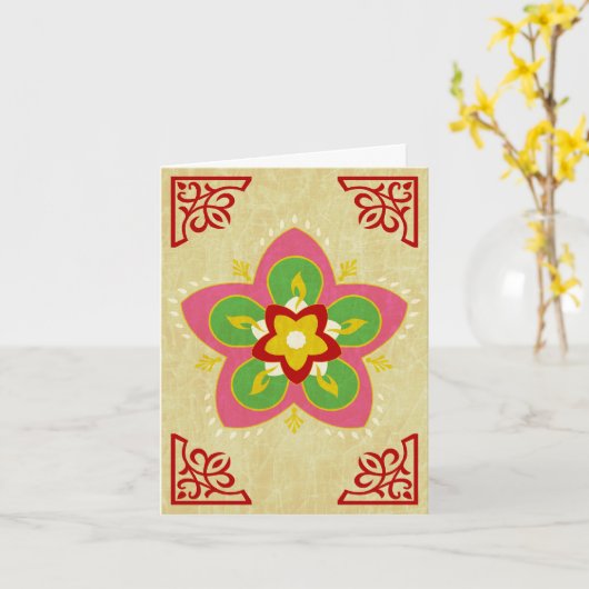 happy diwali : rangoli カード (黄色い花)