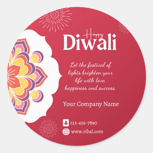 Happy Diwali Round Custom Sticker ラウンドシール (正面)
