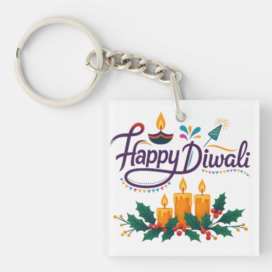 Happy Diwali Square Keychain キーホルダー (正面)