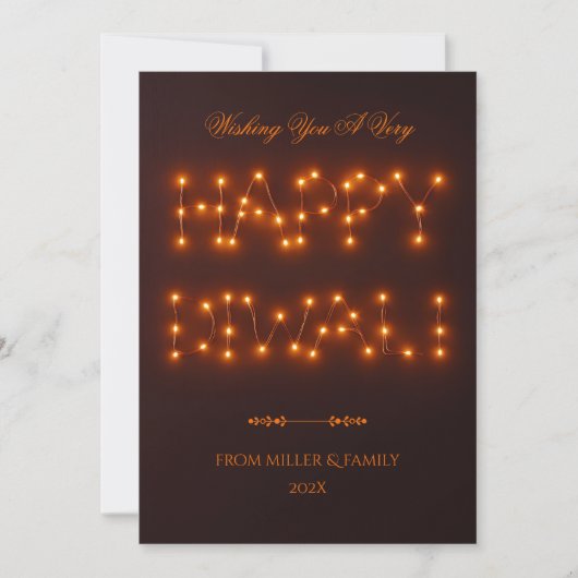 Happy Diwali Warm String Lights Typography Art シーズンカード (正面)