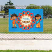 Happy Diwali with Children, Rangoli and Diya 横断幕 (インサイチュ)