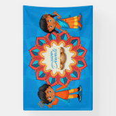 Happy Diwali with Children, Rangoli and Diya 横断幕 (縦)