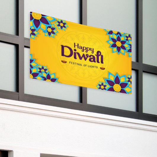 Happy Diwali with Rangoli and Diya 横断幕 (ビルの外側)