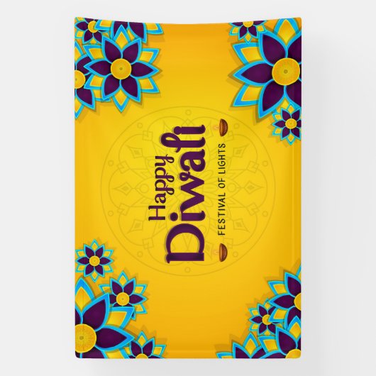 Happy Diwali with Rangoli and Diya 横断幕 (縦)