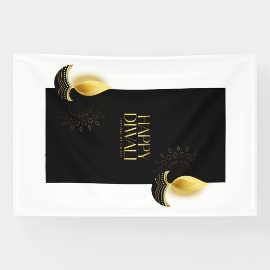 Happy Diwali with Rangoli and Diya 横断幕 (横)