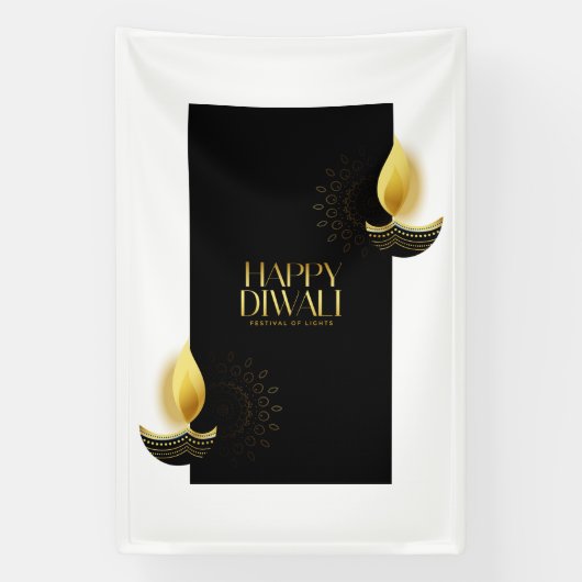Happy Diwali with Rangoli and Diya 横断幕 (縦)