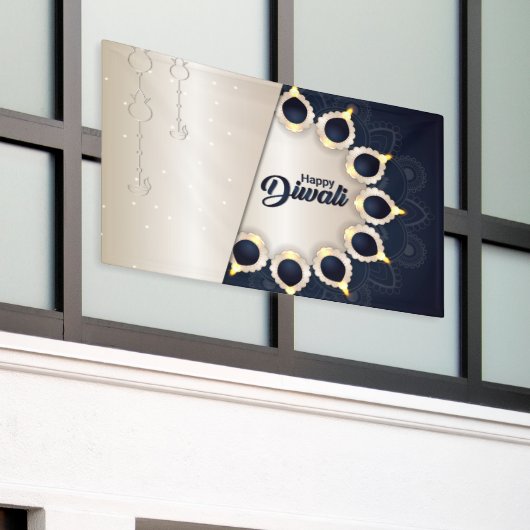 Happy Diwali with Rangoli and Diya 横断幕 (ビルの外側)