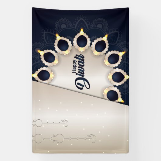 Happy Diwali with Rangoli and Diya 横断幕 (縦)