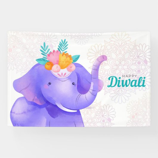 Happy Diwali with Rangoli and Elephant 横断幕 (横)