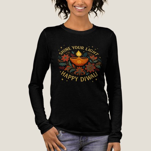 Happy Diwali Women’s Long Sleeve Shirt トライブレンドＴシャツ (正面)