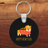 Happy Dog Corgi Celebrating New Year Cozy Christma キーホルダー (正面)