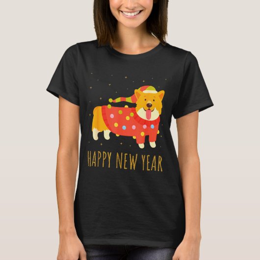 Happy Dog Corgi Celebrating New Year Cozy Christma Tシャツ (正面)