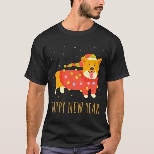 Happy Dog Corgi Celebrating New Year Cozy Christma Tシャツ (正面)